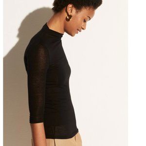 VINCE Black Elbow Sleeve Mock Neck Sheer Top, Size M NWT